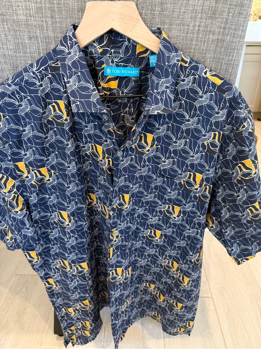 Tori Richard Navy Floral-Print Short-Sleeve Button-Down